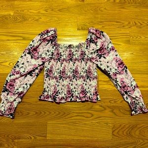 Love shack fancy pink and lavender blouse